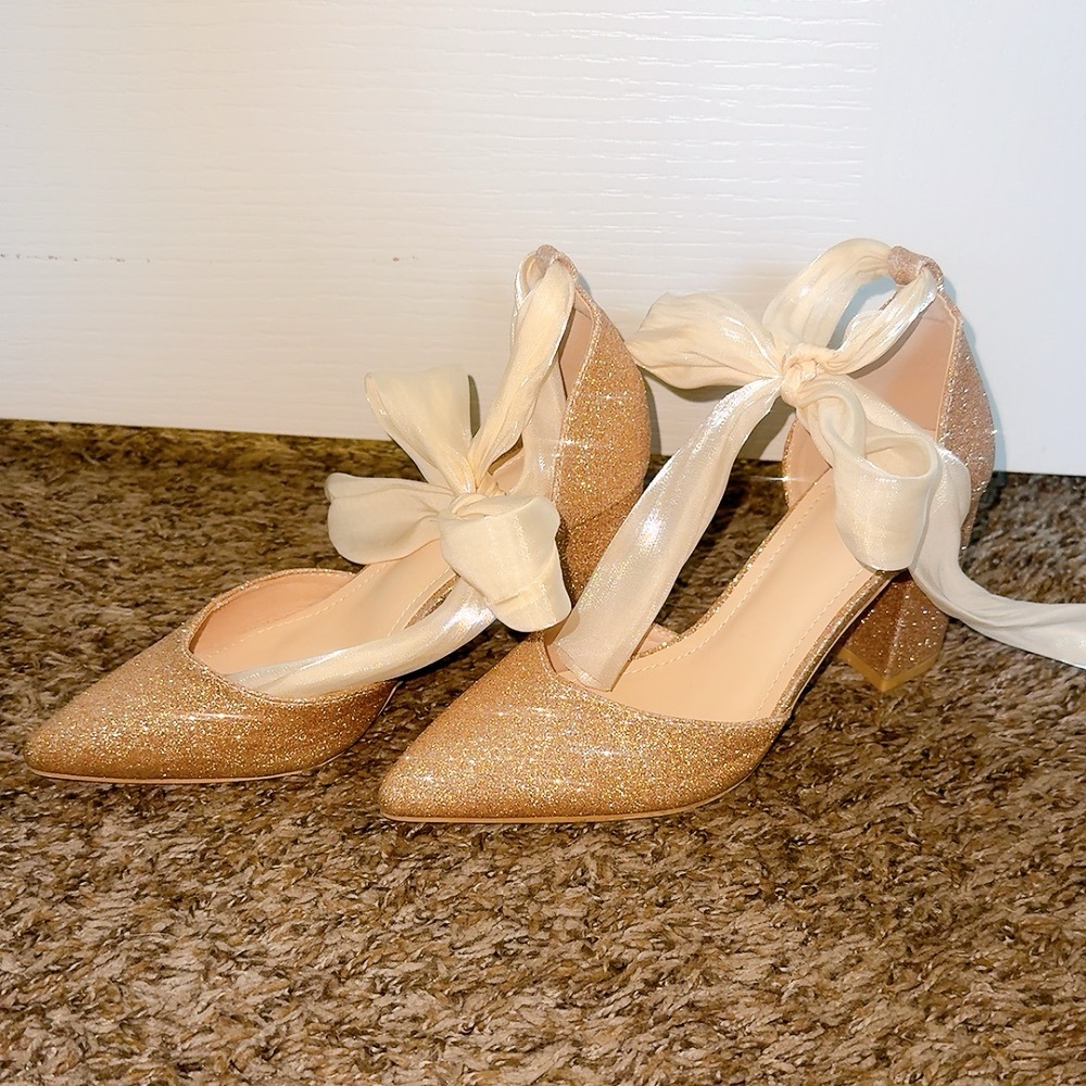 Elegant Glittery Heels with Ribbon Tie
